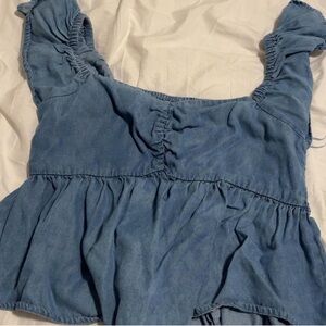 Blue Denim Ruffled Top